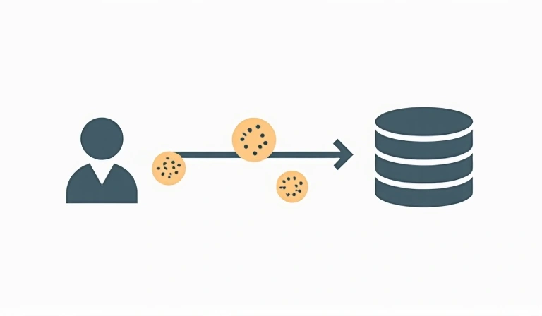 Diagramă simplificată care arată fluxul datelor de la utilizator la server prin cookie-uri.